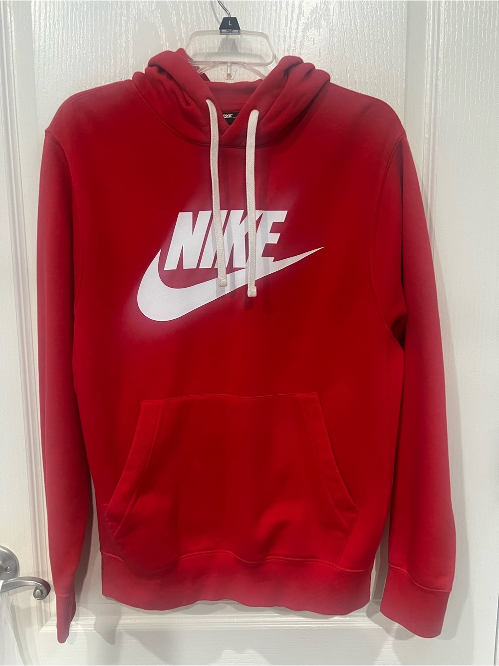 Nike Red Hoodie with White Logo and Drawstrings